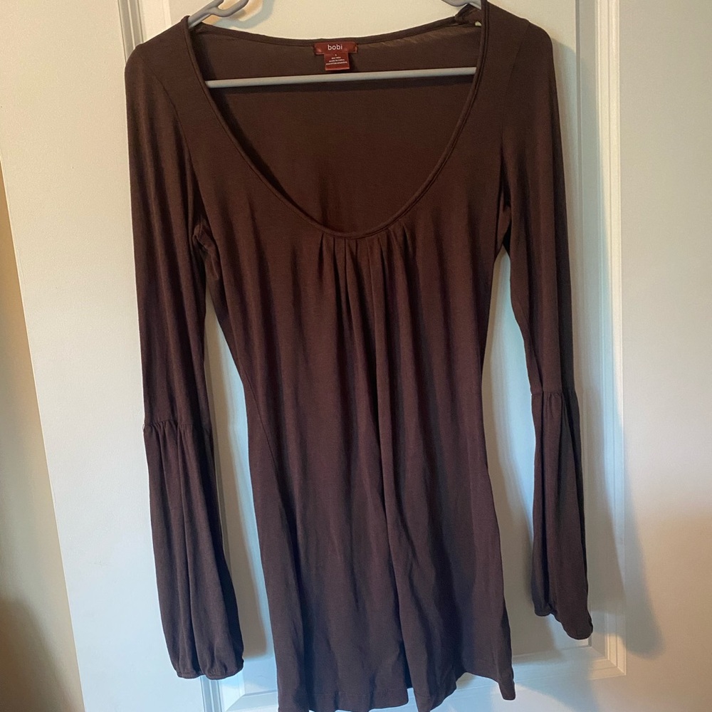 Brown balloon sleeve blouse